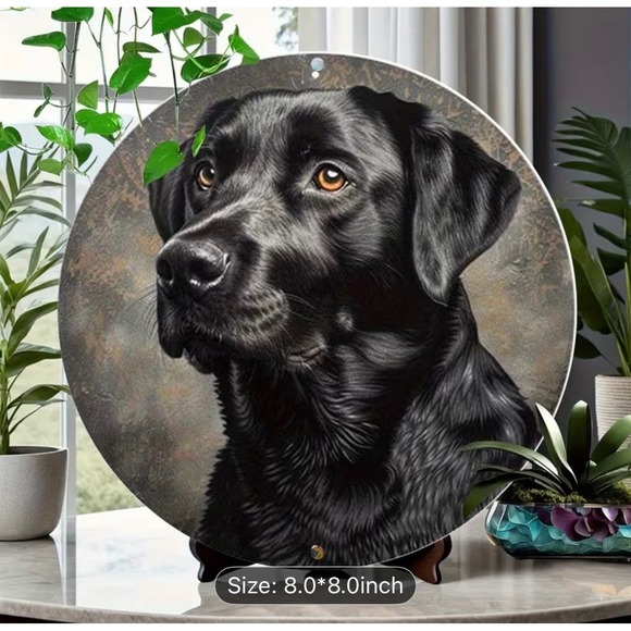 Black Labrador Dog Round Metal Sign 8 Inch Wall Art Home Decor - Picture 3 of 3